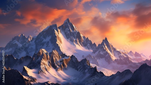 Panoramic view of the Himalaya mountains at sunset, Nepal