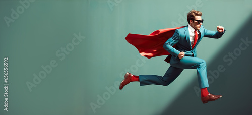 Business person look like superhero flying on sky.strong and confidence concepts.vision of leadership ideas