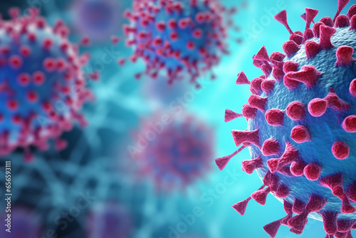 a 3d virus is shown in a blue background