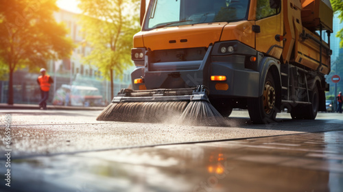 Street sweeper keeping urban roads clean