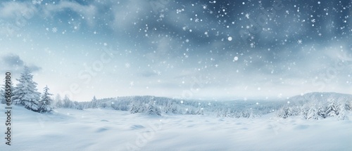 Winter Snowscape: Drifts and Flakes on Evening Blue Sky