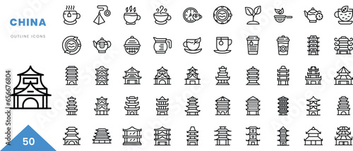 china outline icon collection. Minimal linear icon pack. Vector illustration