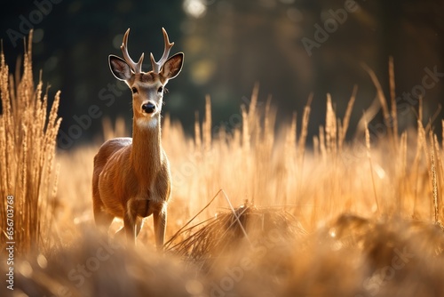  roebuck in the meadow near the forest