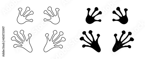 Frog or toad paw footprint. Silhouette, Contour. Hind and front legs. Black vector isolated. Paw print of amphibian, frog, toad, lizard, salamander, newt. Icon, symbol. Print, textile, postcard, store