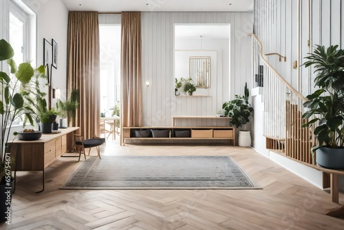 a functional entryway or foyer area within your Scandinavian living room
