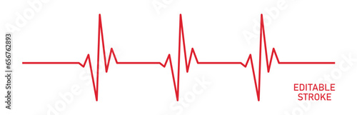 Editable stroke heart diagram, red EKG, cardiogram, heartbeat line vector design to use for healthcare, healthy lifestyle, medical laboratory, cardiology project.