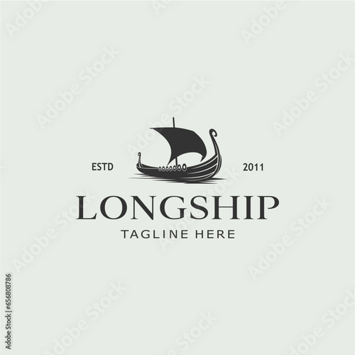  viking boat ship black logo icon design vector illustration