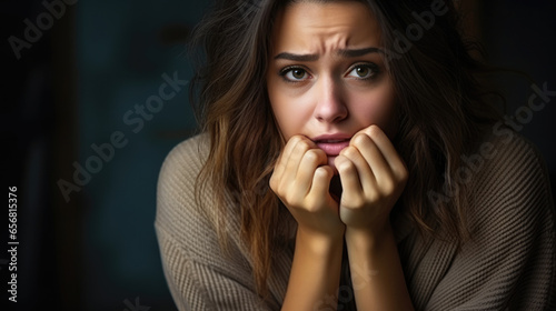 Sad depressed desperate grieving crying woman with folded hands and tears eyes during trouble, life difficulties, depression, addictions and mental emotional problems
