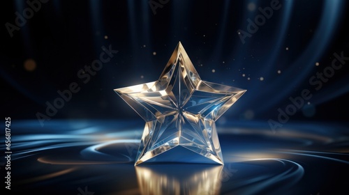 Crystal 3D star on dark luxury background. Elegant award ceremony background.
