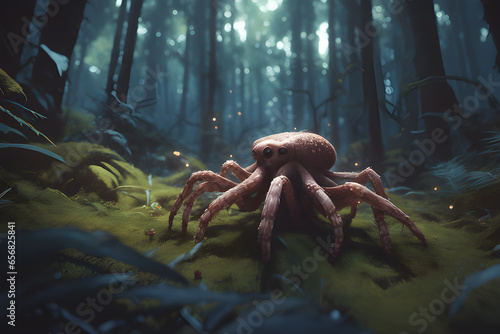 Tarantula octopus mutant in a dark forest
