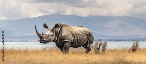 Black rhino in Kenyan landscape photographed during safari trip