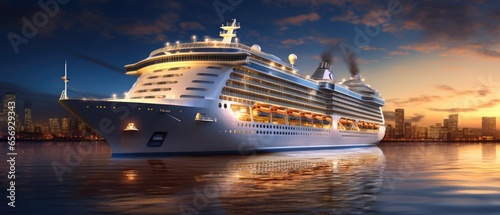 Majestic Cruise Ship Departing From The Port . Сoncept Luxury Cruising, Onboard Amenities, Entertainment, Scenic Destinations
