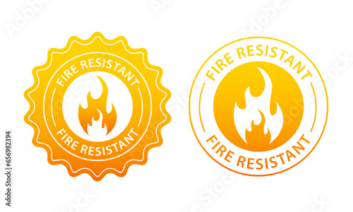 Fire Resistant label. Fire protection. Fireproof icon. Security vector icon. Protection icon. Flame sign. Vector illustration