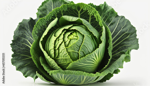 Fresh green cabbage isolated vegetables white background AI Generated image