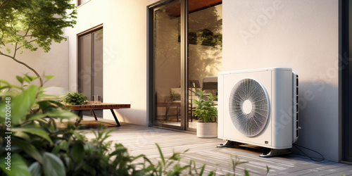 Air source heat pump installed in a residential building