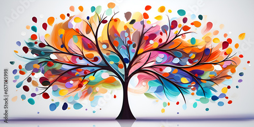 Colorful Trees Images ,Elegant colorful tree with vibrant leaves hanging branches illustration,AI Generative 