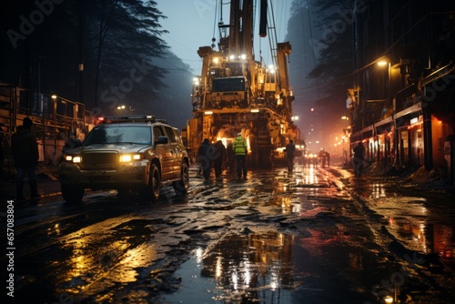 Drilling rig in action, extracting valuable resources from deep underground, Generative AI