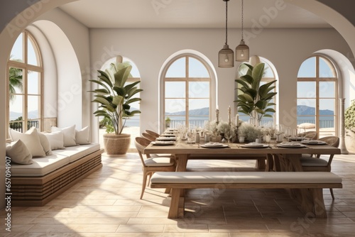 3D rendering of a Mediterranean-style dining room PNG Cutout, Generative AI