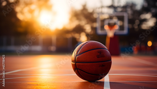 An isolated basketball in the basketball court, play basketball day - Generative AI