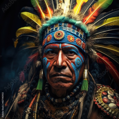 Le portrait d'un guerrier Maya en tenue traditionnelle