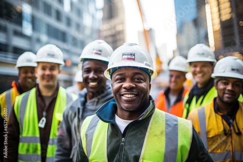 Portrait of a group of diverse construction workers in the city