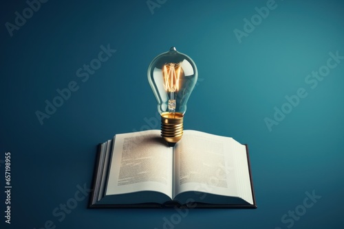 Book cover with a light bulb, realistic and modern. Generative AI