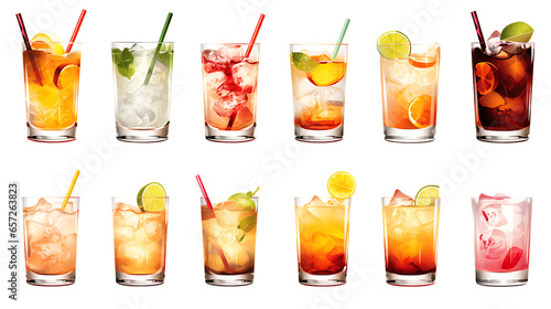 Collection of drinks isolated on white background