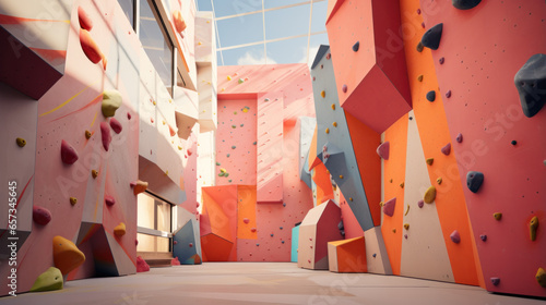 Grey wall with climbing holds in gym