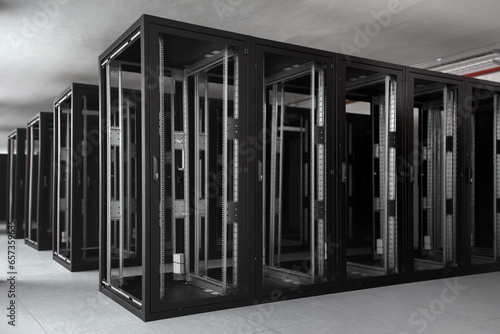 Server racks under construction in a data center hall.