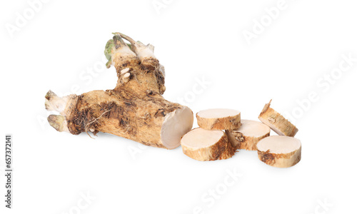 Fresh cut horseradish root isolated on white