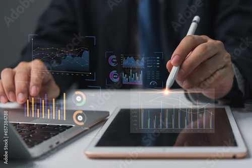 Business financial growth market research strategic financial planning innovative technology and data analysis chart to increase profit margins and investment success in the digital planning economy
