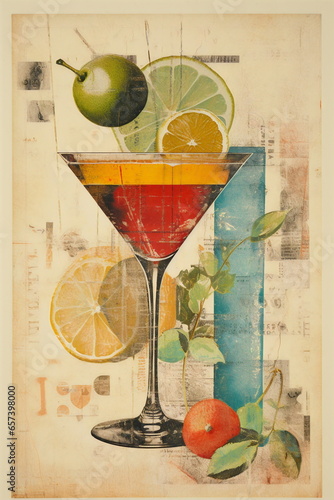 collage of citrus cocktail party graphics vintage lithograph print texture