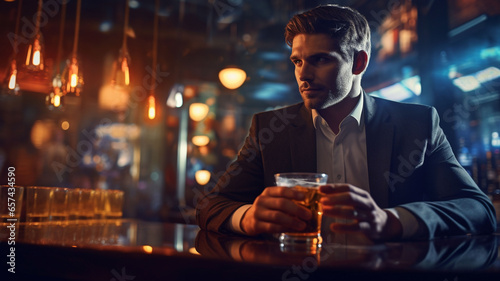 businessman in the bar drinking alcohol before work hard