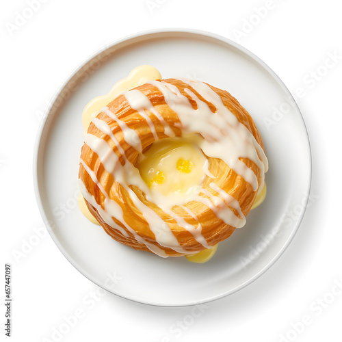 plate with delicious lemon danish pastry isolated on white background