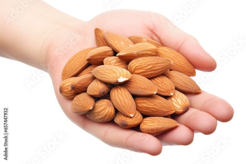 a handful of almonds on a white background