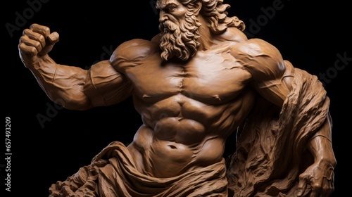 Sculpture of Hercules a brutal, muscular male, with a beard, the Greek hero. Olympian legendary fighter, Hercules, Figure. Art of an ancient mythological male fighter, portrait.