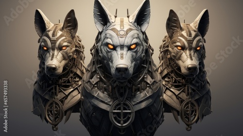 3D render of Cerber, hound of Hades, guardian of the underworld. A scary fierce beast dog with three heads. A frightening dog, Cerberus, Guardian of hell.