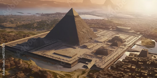 Giza Pyramid Complex also called Necropolis is site on the Plateau in Greater Cairo Egypt generative ai