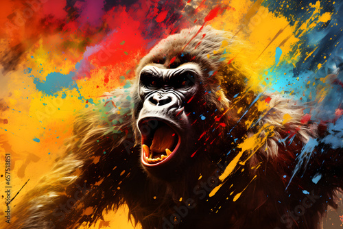 Colorful gorilla on a black background