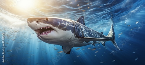 White shark full of wounds Generative AI technology. 