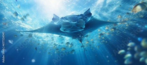 Manta ray underwater. Generative AI technology.