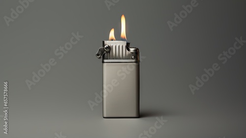  a lighter with two flames on a gray background with a shadow. generative ai