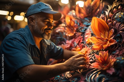  Rio Carnival float artist creating intricate designs and decorations, Generative AI