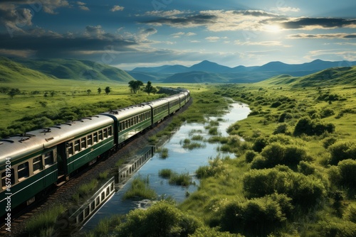 Trans-Siberian Railway winding through the vast Siberian landscape, symbolizing the epic journey across Russia, Generative AI 