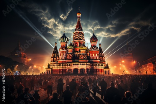 Historic Red Square in Moscow during a cultural event or festival, Generative AI
