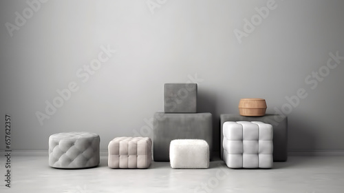 Different stylish poufs and ottomans