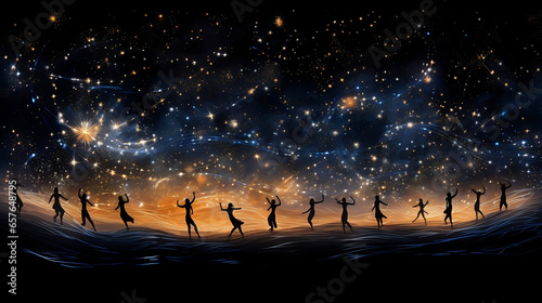 silhouettes of dancers dancing under the stars