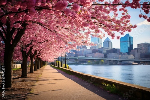 Pittsburgh's blooming cherry trees. Generative AI