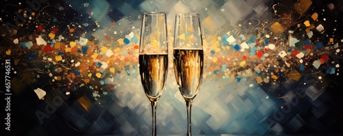 Two glasses of champagne in a vibrant and celebratory composition