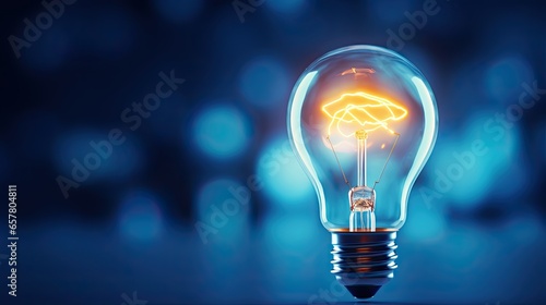 Creative light bulb abstract on glowing blue background new idea brainstorming concept